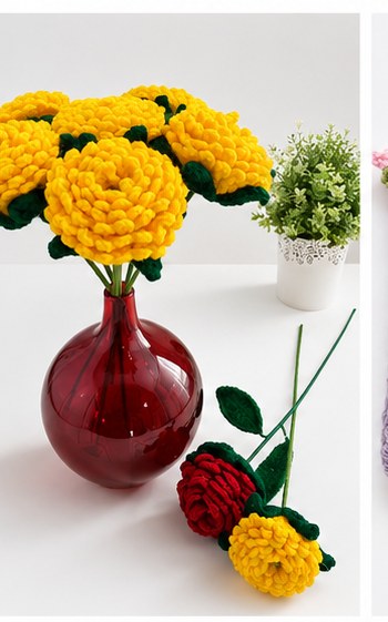 Marigold Bouquet with Red Bottle Vase